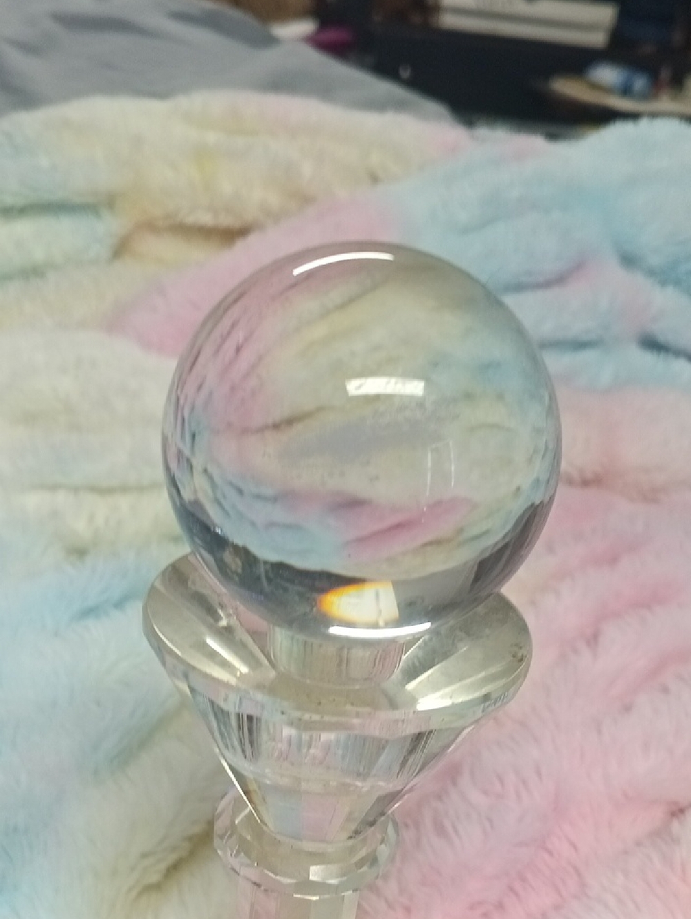Glass Crystal Ball Finial with Pastel Swirls